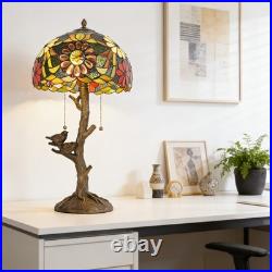 Tiffany Stained Glass Bird Table Lamp Floral Tree Branch E26 Bedroom Desk Light