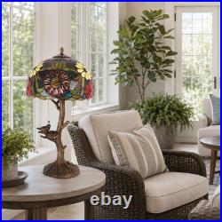 Tiffany Stained Glass Bird Table Lamp Floral Tree Branch E26 Bedroom Desk Light