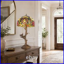 Tiffany Stained Glass Bird Table Lamp Floral Tree Branch E26 Bedroom Desk Light