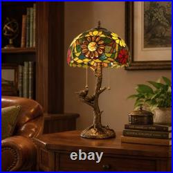 Tiffany Stained Glass Bird Table Lamp Floral Tree Branch E26 Bedroom Desk Light