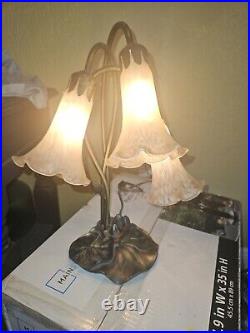 Tiffany Style Lily Pad Table Lamp 3 Frosted Art Glass Tulip Shades Art Deco