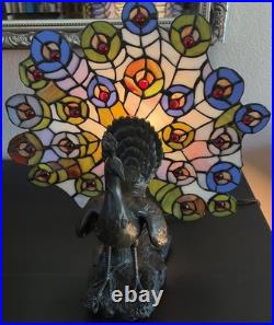 Tiffany Style Peacock Bird Lamp Colorful Art Corded Electric