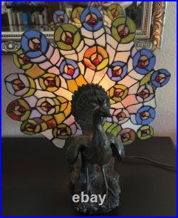 Tiffany Style Peacock Bird Lamp Colorful Art Corded Electric