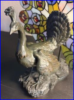 Tiffany Style Peacock Bird Lamp Colorful Art Corded Electric