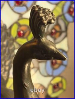 Tiffany Style Peacock Bird Lamp Colorful Art Corded Electric