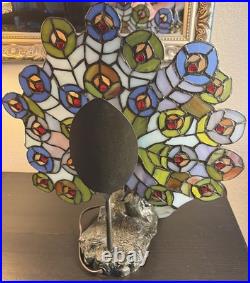 Tiffany Style Peacock Bird Lamp Colorful Art Corded Electric