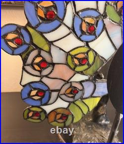Tiffany Style Peacock Bird Lamp Colorful Art Corded Electric