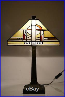 Tiffany Table Lamp 12 Glass Square Shade Art Deco Style and Resin Base (Khufu)