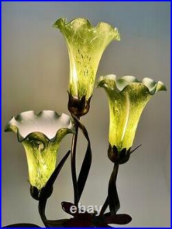 Tiffany like Lamp Three Tulip with Dragonfly Green