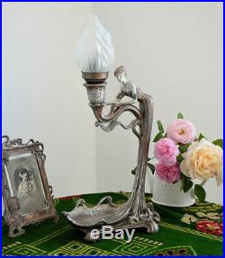 Tischlampe Jugendstil Frauenfigur Shabby Leuchte vintage Art Deco Tiffany