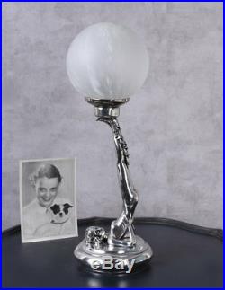 Tischleuchte Art Deco Frauenfigur Leuchte Tischlampe Kugelschirm Loftleuchte