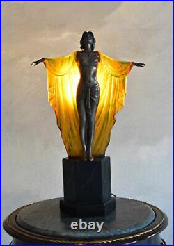 Tischleuchte Art Deco Skulptur Femme Fatale Leuchte Lampe Nachttischleuchte neu