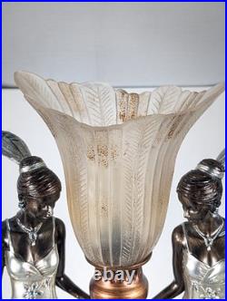Toscano Art Deco Style Peacock Twin Maiden Table Lamp Beautiful Ladies Torchier