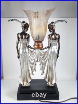 Toscano Art Deco Style Peacock Twin Maiden Table Lamp Beautiful Ladies Torchier