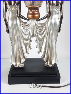 Toscano Art Deco Style Peacock Twin Maiden Table Lamp Beautiful Ladies Torchier