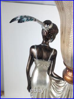 Toscano Art Deco Style Peacock Twin Maiden Table Lamp Beautiful Ladies Torchier