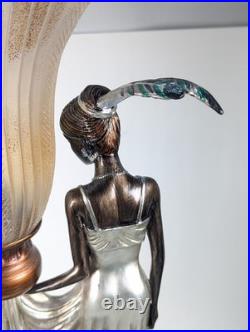 Toscano Art Deco Style Peacock Twin Maiden Table Lamp Beautiful Ladies Torchier