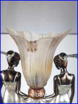Toscano Art Deco Style Peacock Twin Maiden Table Lamp Beautiful Ladies Torchier