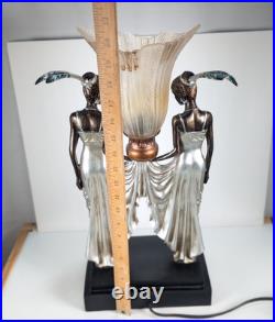 Toscano Art Deco Style Peacock Twin Maiden Table Lamp Beautiful Ladies Torchier