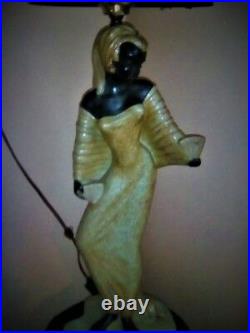 Tribal Black Dancer Art Deco African Lamp, Artist Signed & Dated