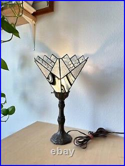 Tulip Stained Glass Angled Art Deco Table Lamp Victorian Goth Brass