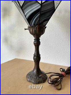 Tulip Stained Glass Angled Art Deco Table Lamp Victorian Goth Brass