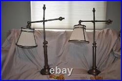 Two Antique Art Deco Cast Iron Table Top Bridge Adjustable Lamps