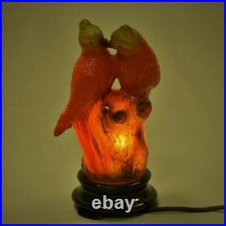 US antique, Tiffin Art Deco lamp, Glass Parrots, 1930s