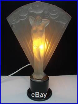 Ultra Rare Brockwitz Art Deco Frosted Glass Figural Lady Lamp circa 1930's