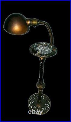 Unique Antique Art Deco Goose Neck Cigarette Crystal Ashtray Lamp