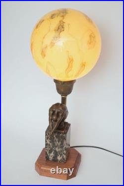 Unique Art Deco Table Lamp MOON SWIMMER One Of A Kind Bronze