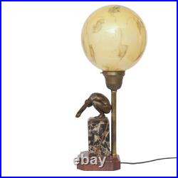 Unique Art Deco Table Lamp MOON SWIMMER One Of A Kind Bronze
