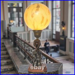 Unique Art Deco Table Lamp MOON SWIMMER One Of A Kind Bronze