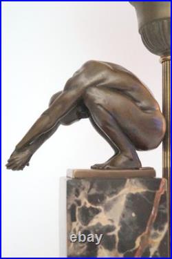 Unique Art Deco Table Lamp MOON SWIMMER One Of A Kind Bronze