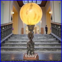 Unique Art Deco Table Lamp MOON SWIMMER One Of A Kind Bronze