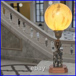 Unique Art Deco Table Lamp MOON SWIMMER One Of A Kind Bronze