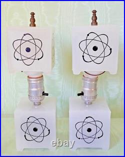 Unique PAIR ATOMIC LAMPS Milk Glass ART DECO Mid-Century Modern c1957