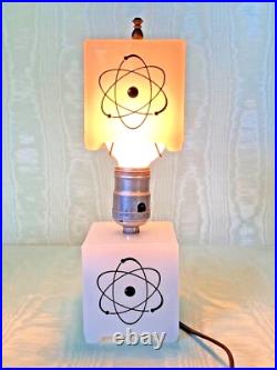 Unique PAIR ATOMIC LAMPS Milk Glass ART DECO Mid-Century Modern c1957