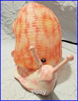 Unique Tiffany Style Pink Snail Tabletop Glass & Metal Lamp Art Deco Tested