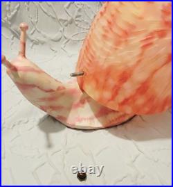 Unique Tiffany Style Pink Snail Tabletop Glass & Metal Lamp Art Deco Tested