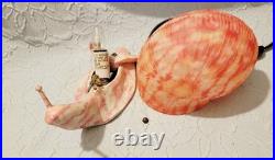 Unique Tiffany Style Pink Snail Tabletop Glass & Metal Lamp Art Deco Tested