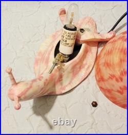 Unique Tiffany Style Pink Snail Tabletop Glass & Metal Lamp Art Deco Tested