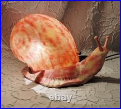 Unique Tiffany Style Pink Snail Tabletop Glass & Metal Lamp Art Deco Tested