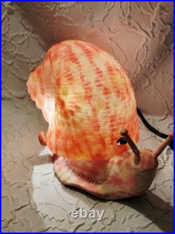 Unique Tiffany Style Pink Snail Tabletop Glass & Metal Lamp Art Deco Tested