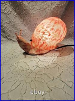 Unique Tiffany Style Pink Snail Tabletop Glass & Metal Lamp Art Deco Tested