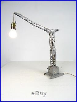 Unusual & Rare Machine Age Tin Art Industrial Crane Lamp Steampunk Art Deco 1930
