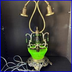 Uranium Glass Table Lamp Double Bridge Arm Custom Build Antique Vtg Art Deco
