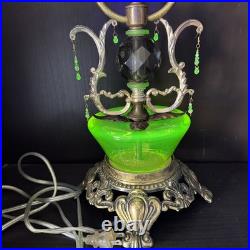 Uranium Glass Table Lamp Double Bridge Arm Custom Build Antique Vtg Art Deco