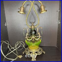 Uranium Glass Table Lamp Double Bridge Arm Custom Build Antique Vtg Art Deco