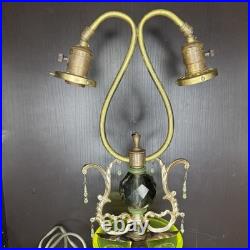 Uranium Glass Table Lamp Double Bridge Arm Custom Build Antique Vtg Art Deco